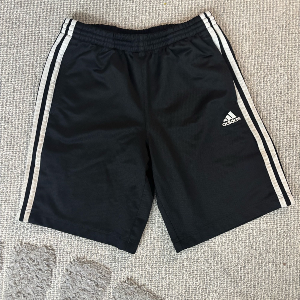 Adidas Black White 3 Stripe Performance Athletic Training Shorts S